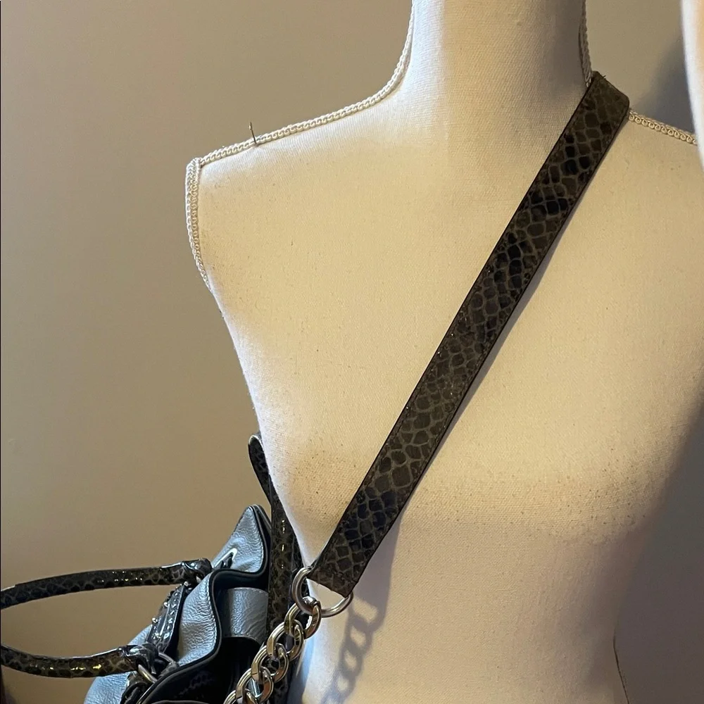 Michael KORS Gray Snake Print Leather Tote Bag